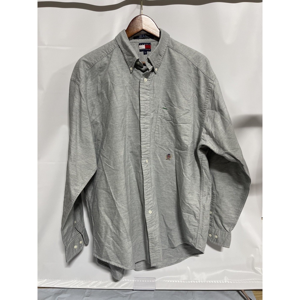 Vintage Tommy Hilfiger Shirt Men Large L Gray Rayon Button-Up